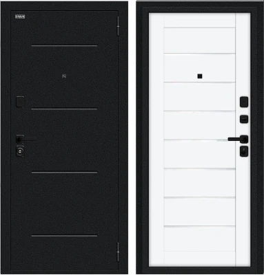 Дверь Браво Техно/SBlack Букле черное/White Silk